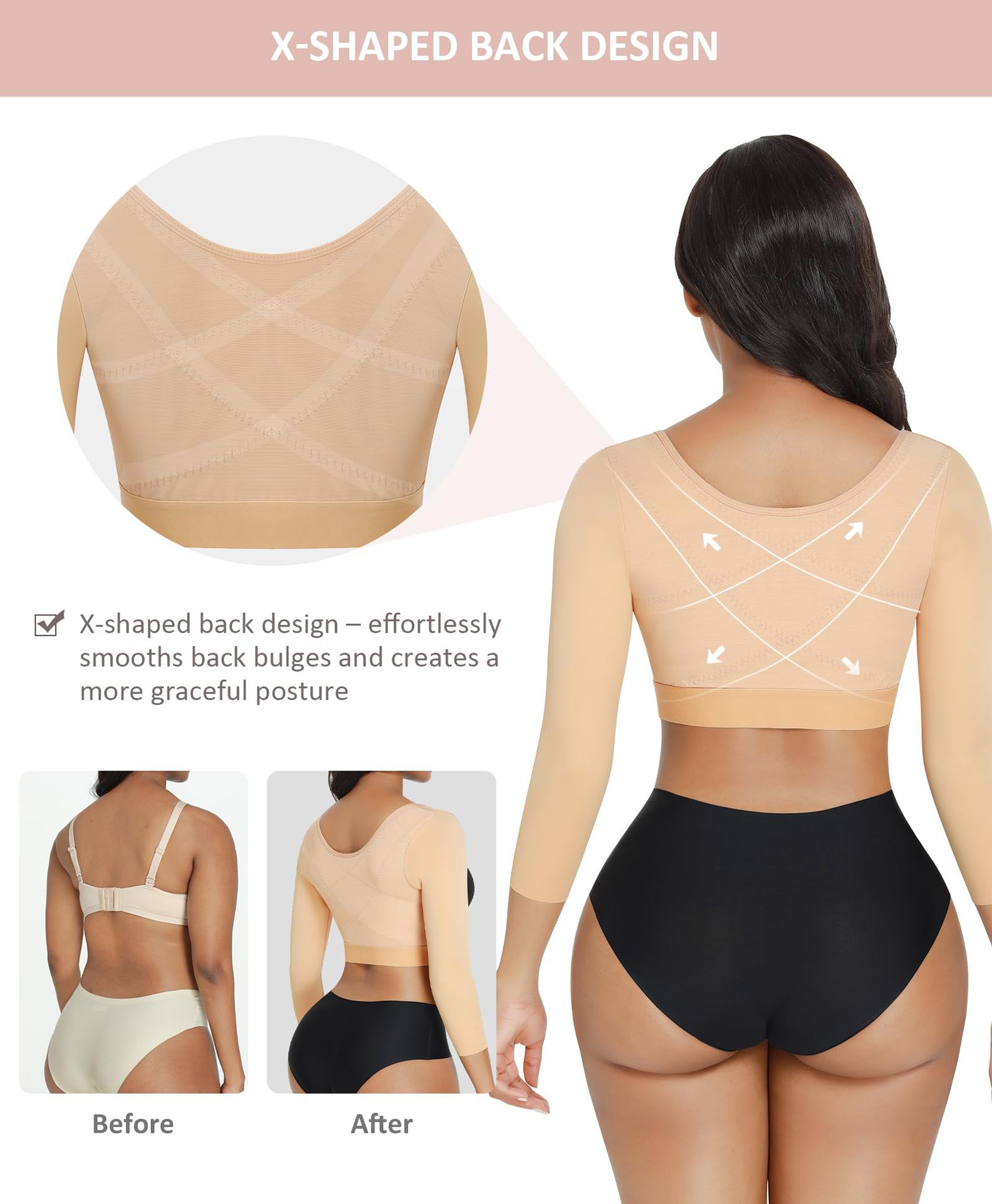 Womens Long Sleeve Posture Corrective Shaperwear Breast Support Shaper Bra